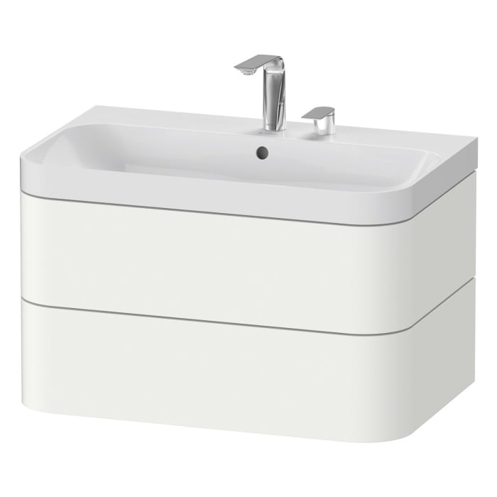 Duravit Happy D.2 Plus c-shaped Waschtisch mit 2 Hahnlöchern, mit Unterschrank, 77,5 x 49 cm
