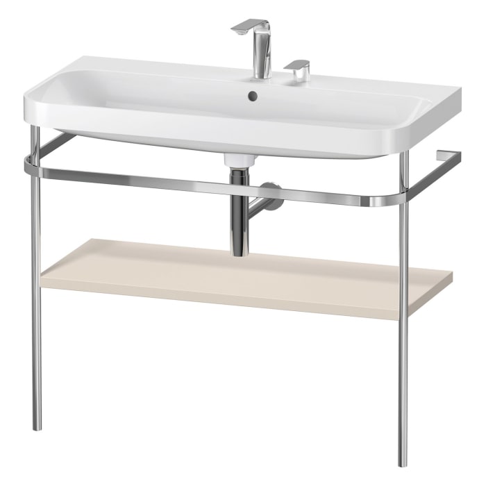 Duravit Happy D.2 Plus c-shaped Waschtisch mit 2 Hahnlöchern, 97,5 x 49 cm, mit 1 Holzfachboden