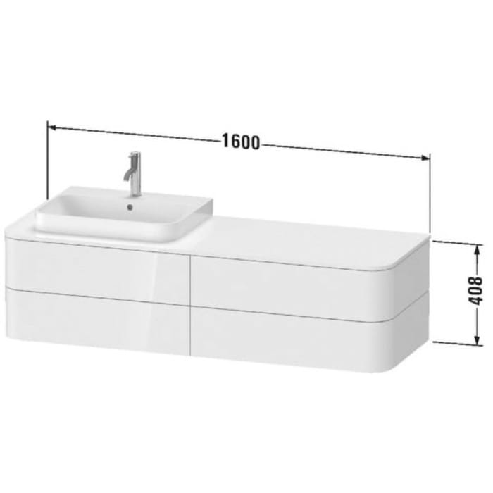 Duravit Happy D.2 Plus Waschtischunterschrank mit 4 Schubkästen, 160 x 40,8 cm, für Konsole und Becken links