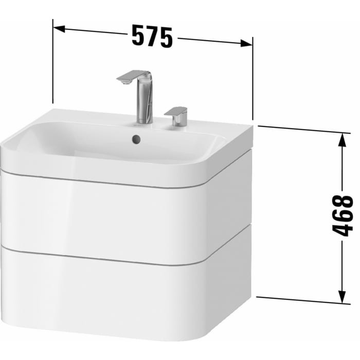 Duravit Happy D.2 Plus c-shaped Waschtisch mit 1 Hahnloch, mit Unterschrank, 57,5 x 49 cm