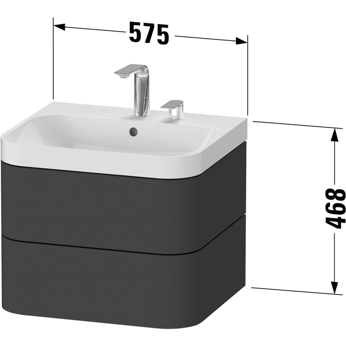 Duravit Happy D.2 Plus c-shaped Waschtisch mit 1 Hahnloch, mit Unterschrank, 57,5 x 49 cm