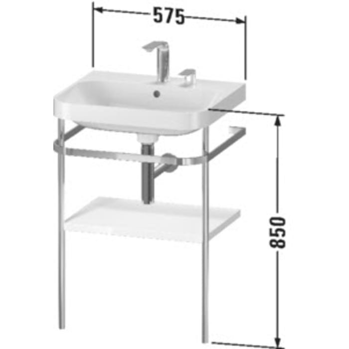 Duravit Happy D.2 Plus c-shaped Waschtisch mit 2 Hahnlöchern, 57,5 x 49 cm, mit 1 Holzfachboden