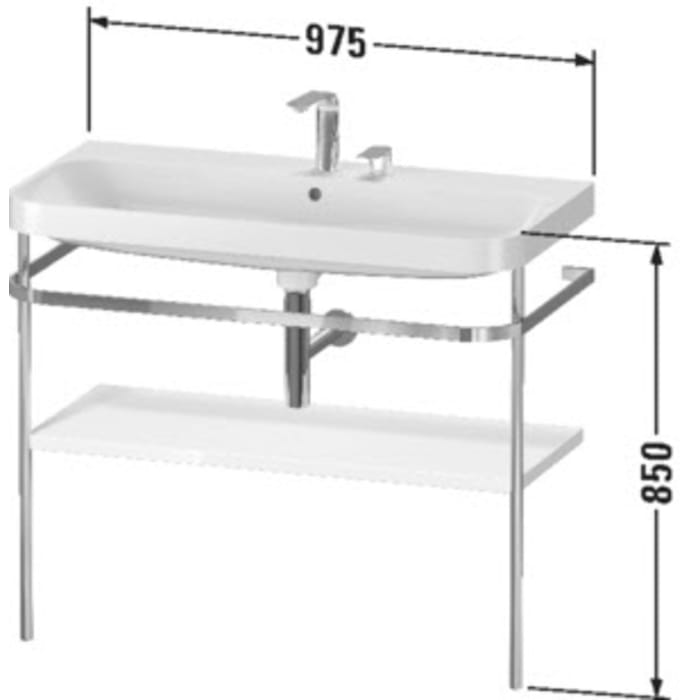Duravit Happy D.2 Plus c-shaped Waschtisch mit 2 Hahnlöchern, 97,5 x 49 cm, mit 1 Holzfachboden