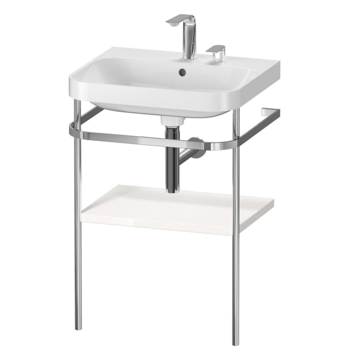 Duravit Happy D.2 Plus c-shaped Waschtisch mit 2 Hahnlöchern, 57,5 x 49 cm, mit 1 Holzfachboden