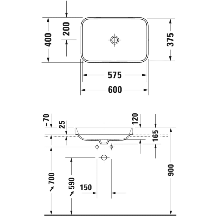 Duravit Happy D.2 Plus Aufsatzbecken 60 cm weiß/anthrazit matt, ohne Überlauf, ohne Hahnlochbank