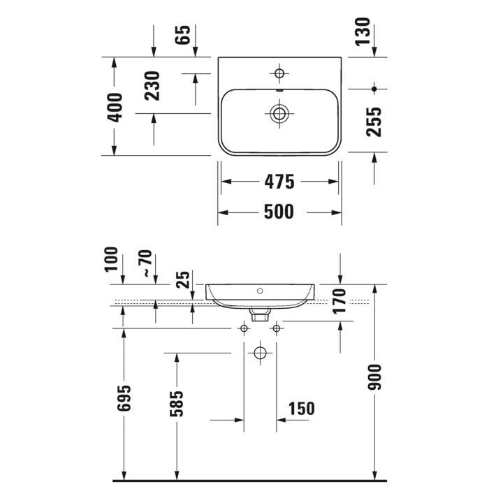 Duravit Happy D.2 Plus Aufsatzbecken 50 cm weiß/anthrazit matt, mit Überlauf, ohne Hahnloch