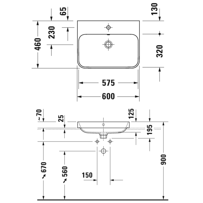 Duravit Happy D.2 Plus Aufsatzbecken 60 cm weiß/anthrazit matt, mit Überlauf, ohne Hahnloch
