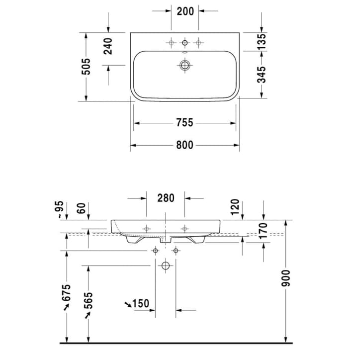 Duravit Happy D.2 Möbelwaschtisch 80 cm geschliffen, mit 1 Hahnloch