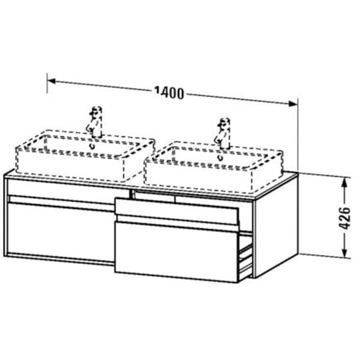 Duravit Ketho Waschtischunterbau 140 cm wandhängend, 2 Auszügen, für 2 Aufsatzwaschtische beiseitig mittig