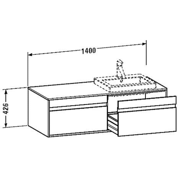 Duravit Ketho Waschtischunterbau 140 cm wandhängend, 2 Auszügen, für 1 Einbauwaschtisch rechts mittig