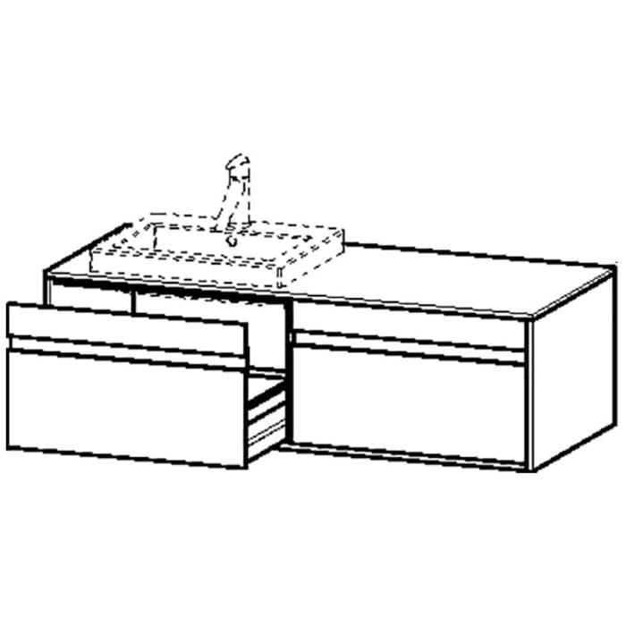 Duravit Ketho Waschtischunterbau 140 cm wandhängend, 2 Auszügen, für 1 Einbauwaschtisch links mittig