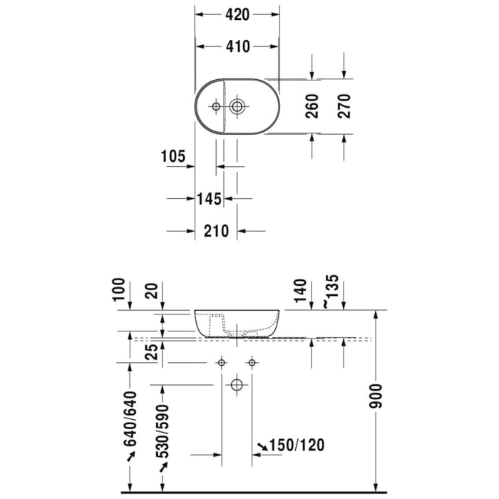 Duravit Luv Aufsatzbecken mit Hahnlochbank 42 x 27 cm