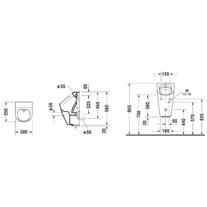 Duravit ME by Starck Elektronik-Urinal für Netzanschluss Rimless 0,5 L