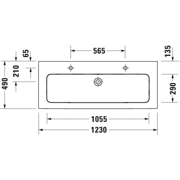 Duravit ME by Starck Möbelwaschtisch 123 cm mit 2 x 1 Hahnloch