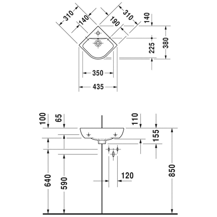 Duravit ME by Starck Einbauwaschtisch 43 cm, 1 Hahnloch