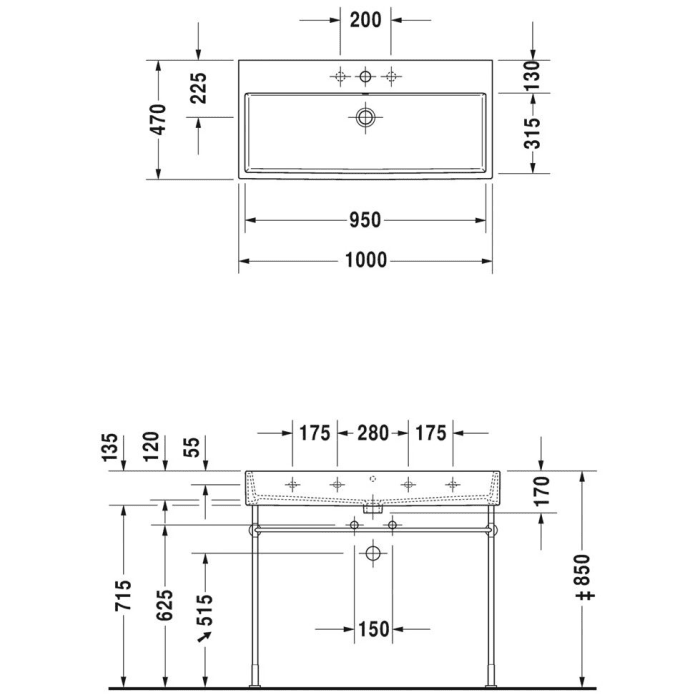 Duravit Vero Air Möbelwaschtisch mit 1 Hahnloch 100 x 47 cm, mit Überlauf