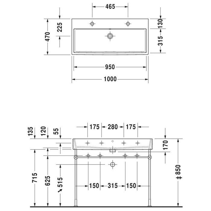Duravit Vero Air Möbelwaschtisch mit 2 x 1 Hahnloch 100 x 47 cm, ohne Überlauf