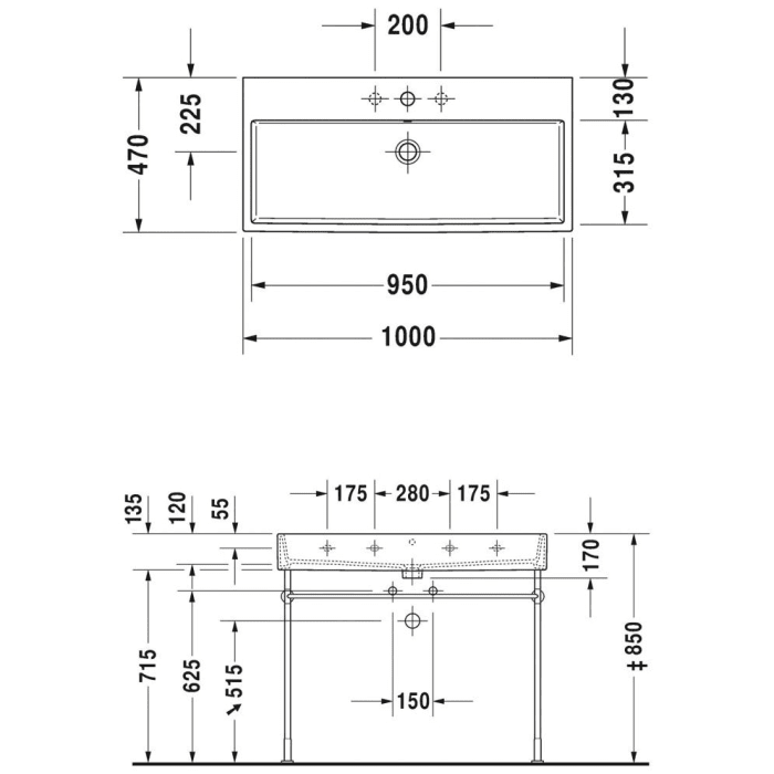 Duravit Vero Air Waschtisch geschliffen ohne Hahnloch 100 x 47 cm, ohne Überlauf