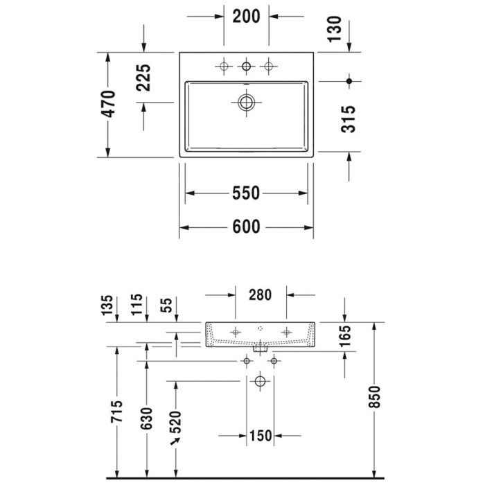 Duravit Vero Air Waschtisch geschliffen ohne Hahnloch 60 x 47 cm, mit Überlauf
