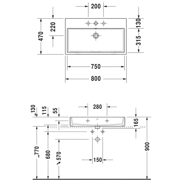 Duravit Vero Air Waschtisch geschliffen ohne Hahnloch 80 x 47 cm, mit Überlauf