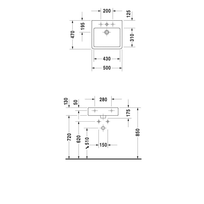 Duravit Vero Waschtisch 50 cm, mit 1 Hahnloch, mit Überlauf