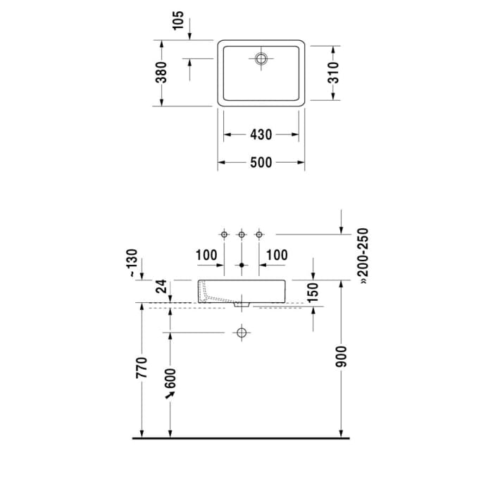 Duravit Vero Aufsatzbecken 50 cm ohne Hahnloch geschliffen