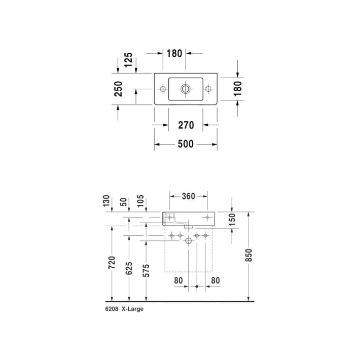 Duravit Vero Handwaschbecken 50 cm, mit 1 Hahnloch links, mit Überlauf