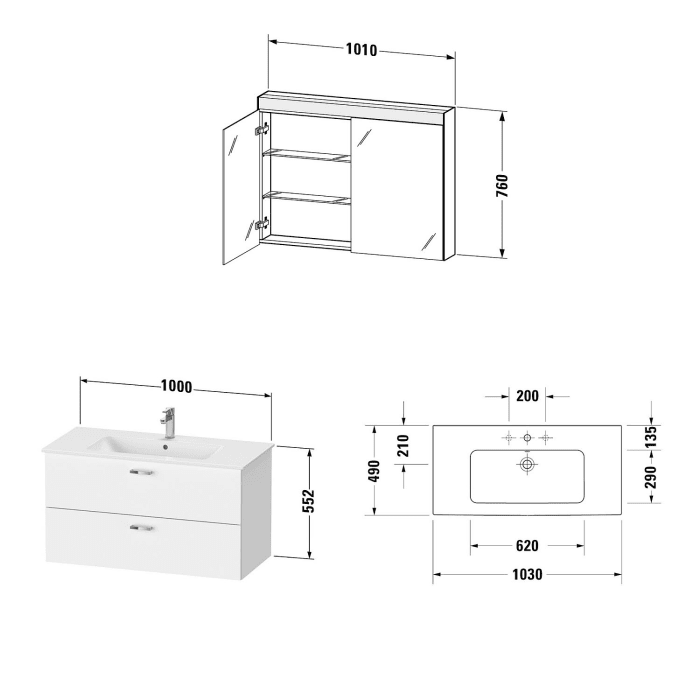 Duravit XBase MöbelSet 103 cm, mit Spiegelschrank