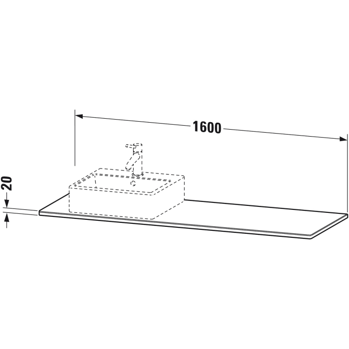 Duravit XSquare Massivholzkonsole 160 cm, mit einem Ausschnitt links