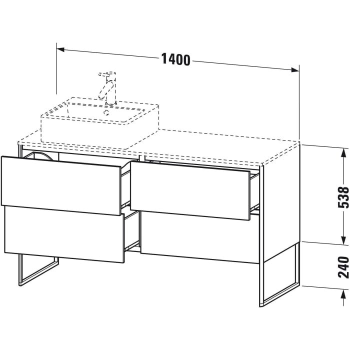 Duravit XSquare Waschtischunterbau für Konsole stehend 140 cm mit 4 Auszüge, für Becken links
