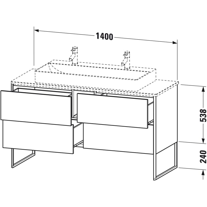 Duravit XSquare Waschtischunterbau für Konsole stehend 140 cm mit 4 Auszüge, für Becken mittig