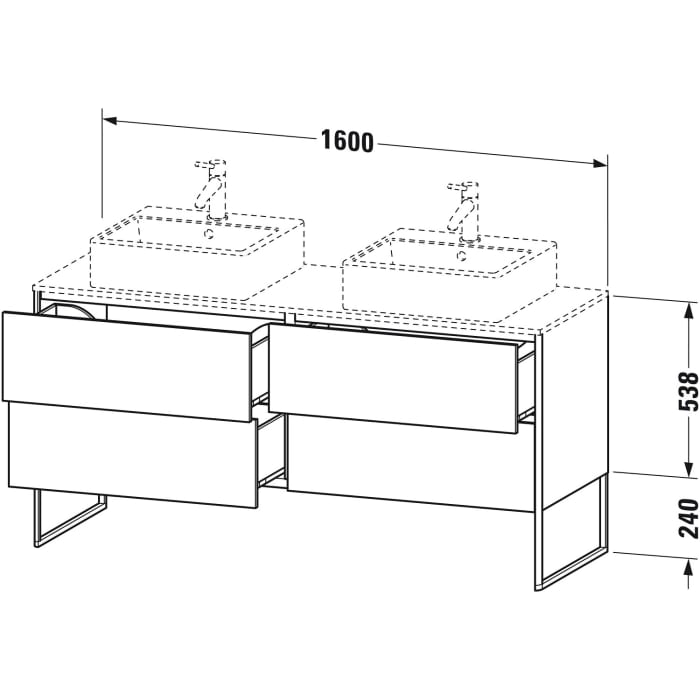 Duravit XSquare Waschtischunterbau für Konsole stehend 160 cm, mit 4 Auszüge, für 2 Becken