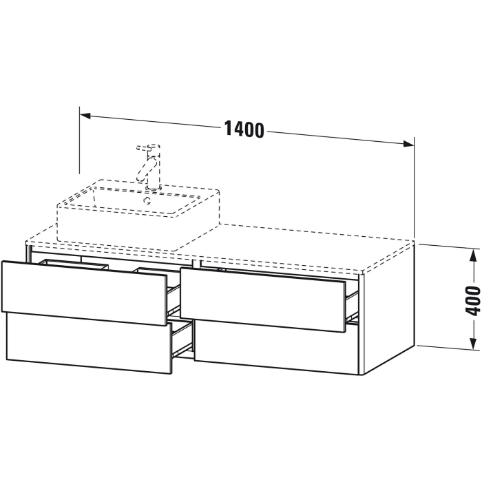 Duravit XSquare Waschtischunterbau für Konsole wandhängend 140 cm mit 4 Schubkästen, für Becken links