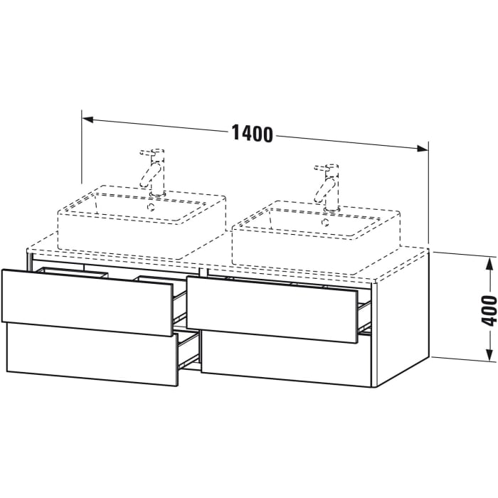 Duravit XSquare Waschtischunterbau für Konsole wandhängend 140 cm, mit 4 Schubkästen, für 2 Becken