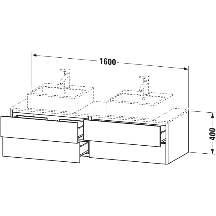 Duravit XSquare Waschtischunterbau für Konsole wandhängend 160 cm, mit 4 Schubkästen, für 2 Becken