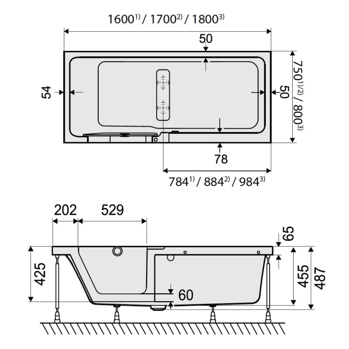 DUSCHOLUX Step-in Pure Badewanne 170 x 75 cm mit integriertem Wasserzulauf, Einstieg links