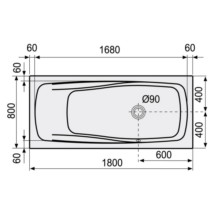 DUSCHOLUX Ancona 118 Free-Line Badewanne 180 x 80 cm