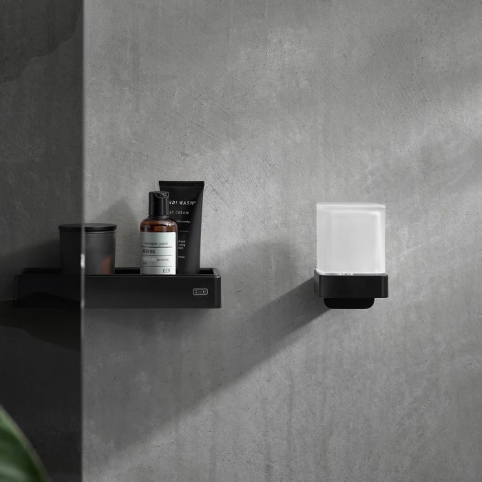 Emco Loft black Flüssigseifenspender mit Stülpbecher aus Kristallglas, satiniert