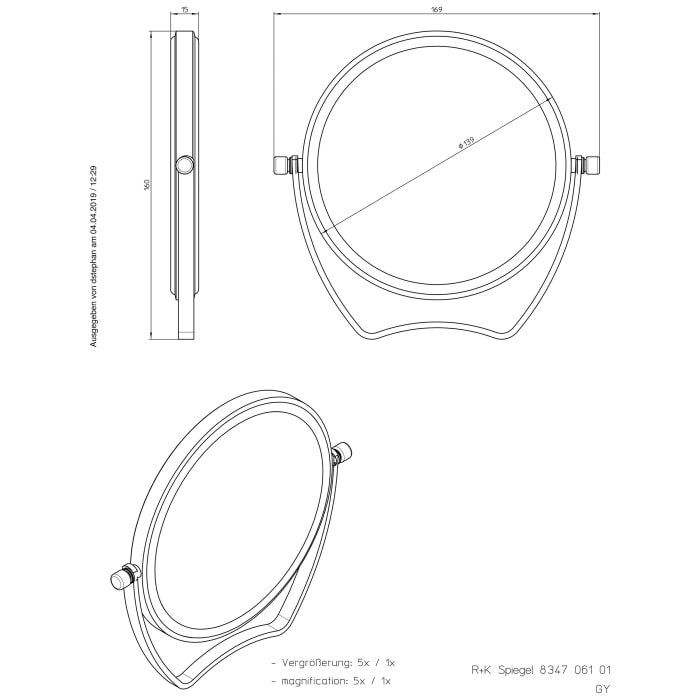 Frasco Reisespiegel rund, Ø 14 cm, 5- fach Vergrößerung