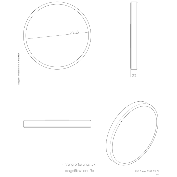 Frasco Klebespiegel rund, Ø 20,3 cm, 3- fach Vergrößerung