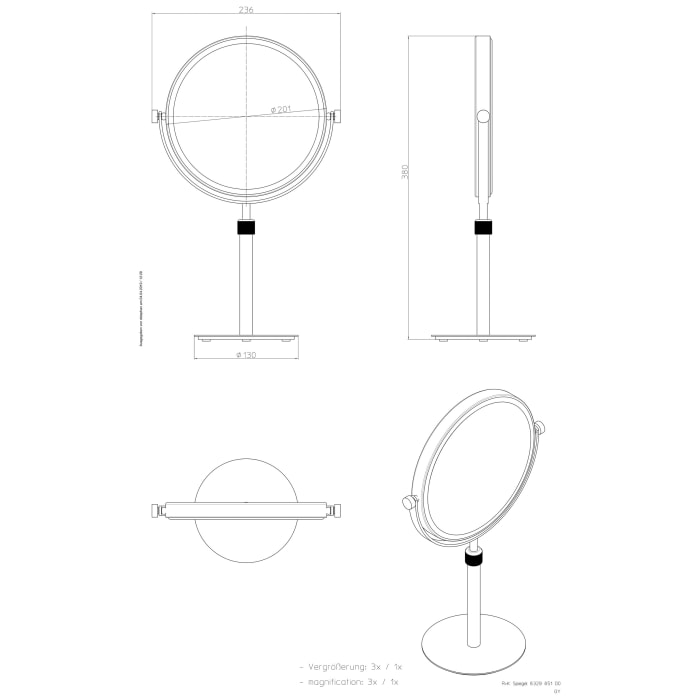 Frasco Standspiegel, rund Ø 20,1 cm, höhenverstellbar, 3- fach Vergrößerung