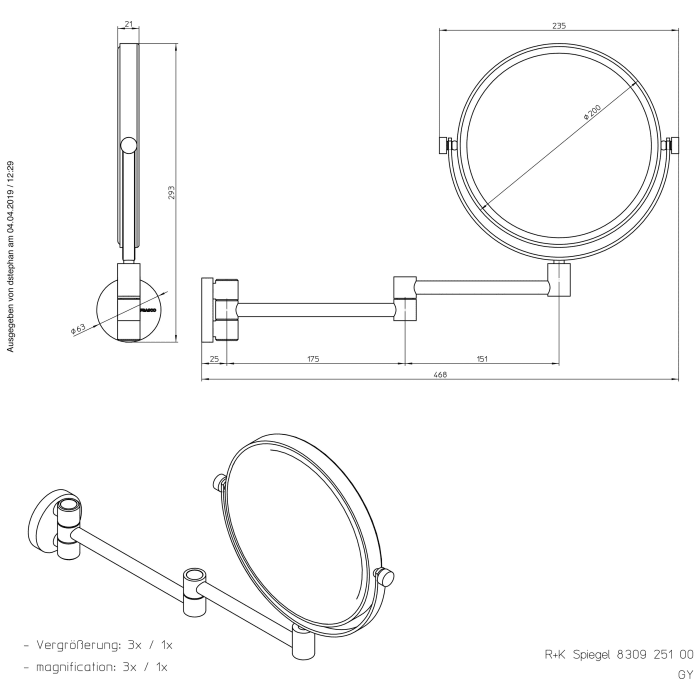 Frasco Wandspiegel, rund Ø 20 cm, 2-armig