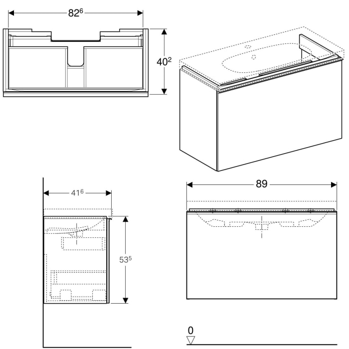 Geberit Acanto Unterschrank für Waschtisch 89 x 41,6 cm