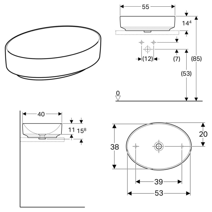 Geberit VariForm Aufsatzwaschtisch 55 x 40 cm, oval
