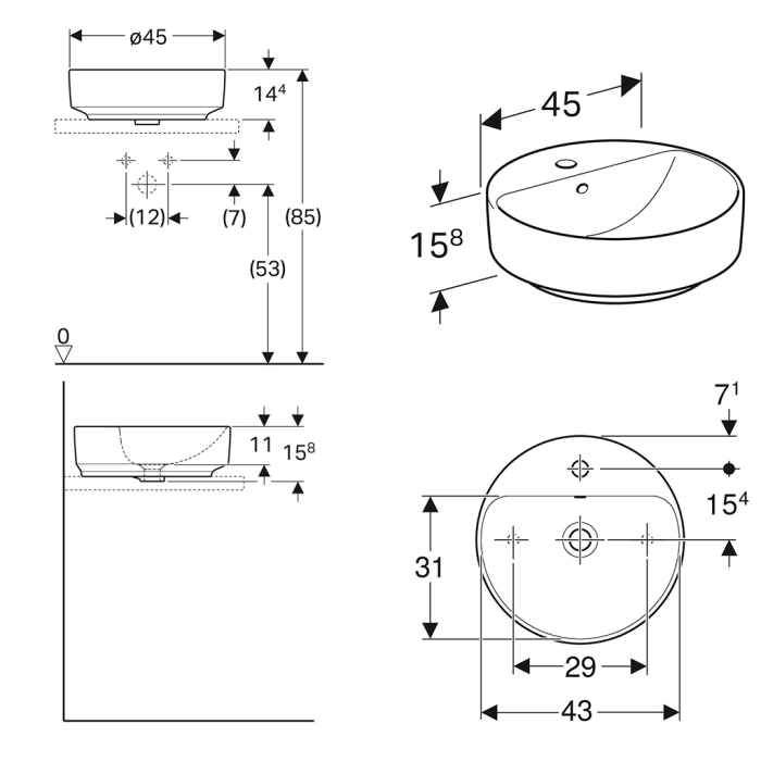 Geberit VariForm Aufsatzwaschtisch, rund, mit Überlauf
