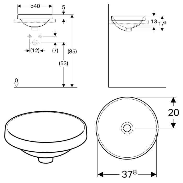 Geberit VariForm Einbauwaschtisch, rund