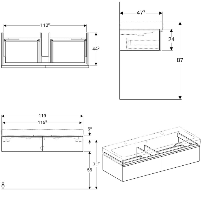Geberit iCon Unterschrank für Waschtisch 119 cm mit zwei Schubladen