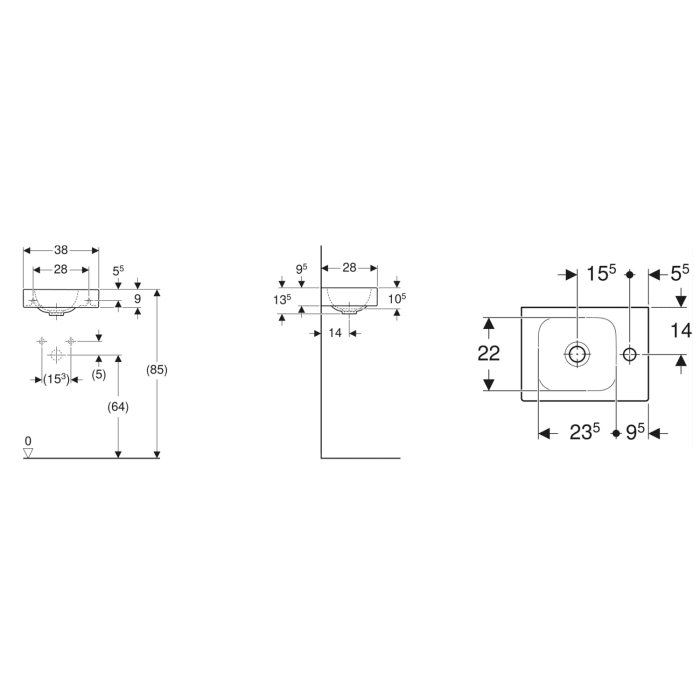Geberit iCon Handwaschbecken 38 cm mit Hahnloch rechts