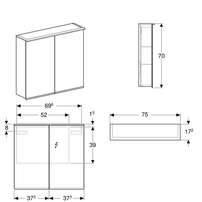 Geberit Option Spiegelschrank Plus mit Beleuchtung 75 cm