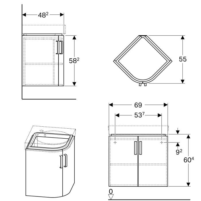 Geberit Renova Compact Eckwaschtisch-Unterschrank 69 cm